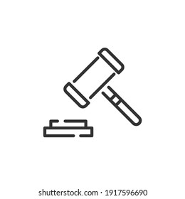 Auction hammer outline icon. linear style sign for mobile concept and web design. Vector.