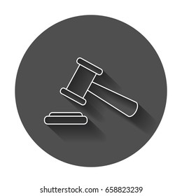 Auction hammer vector icon in line style. Court tribunal flat icon with long shadow.