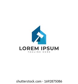 Auction House with Hammer Justice Logo Vector Icon Illustration