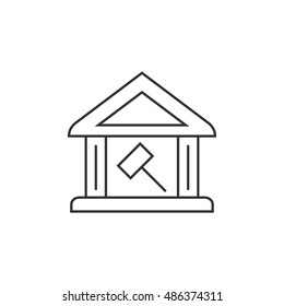 Auction house icon in thin outline style. Business bidding market court government