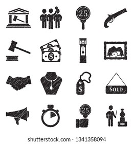 Auction House Icons. Black Scribble Design. Vector Illustration.