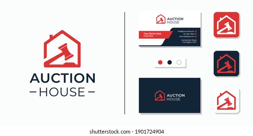 Auction house logo and business card design template identity
