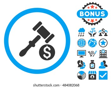 Auction icon with bonus images. Vector illustration style is flat iconic bicolor symbols, blue and gray colors, white background.