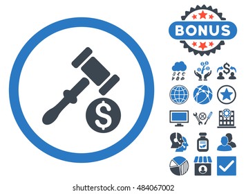 Auction icon with bonus symbols. Vector illustration style is flat iconic bicolor symbols, smooth blue colors, white background.