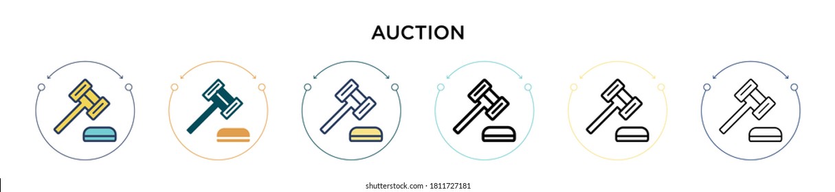 Auction icon in filled, thin line, outline and stroke style. Vector illustration of two colored and black auction vector icons designs can be used for mobile, ui, web