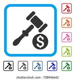 Auction icon. Flat grey pictogram symbol inside a light blue rounded square. Black, gray, green, blue, red, orange color versions of Auction vector. Designed for web and application user interface.