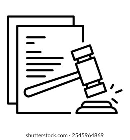 Ícone de leilão no estilo de linha com traçado editável. Ícone de decisão legal em estilo de linha com traçado editável. Ícone sobre direito e justiça	

