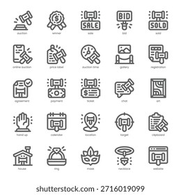 Leilão Icon pack para o seu site, celular, apresentação e design de logotipo. Ícone de leilão esboça o projeto. Ilustração de gráficos vetoriais e traçado editável.