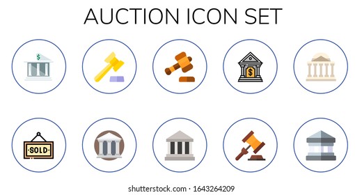 auction icon set. 10 flat auction icons.  Simple modern icons such as: bank, sold, gavel, banks