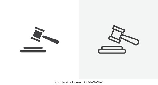Auction icon set in black flat solid and outlined style.