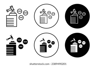 Auction icon set. Court property bid vector symbol in black filled and outlined style.