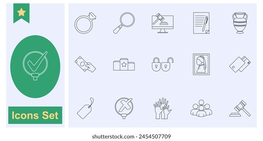colección de símbolo de conjunto de íconos de subasta, Ilustración vectorial aislada de logotipo