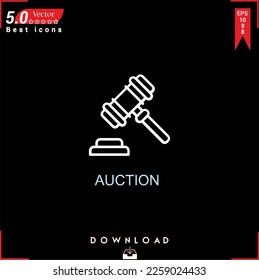 Vector de icono de AUCTION en el fondo negro. Iconos simples, aislados, planos, iconos, aplicaciones, logotipos, diseño de sitios web o aplicaciones móviles para la gestión de marketing empresarial,
Diseño de la interfaz de usuario UX Curso editable. EPS10
