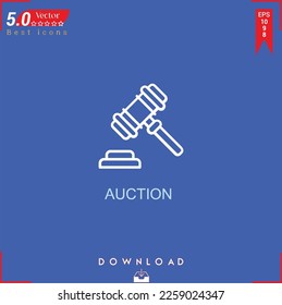 AUCTION icon vector on blue background. Simple, isolated, flat icons, icons, apps, logos, website design or mobile apps for business marketing management,
UI UX design Editable stroke. EPS10