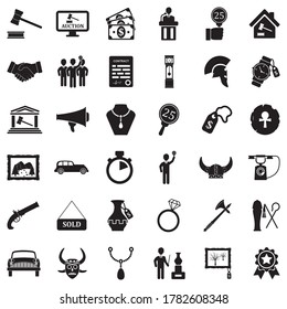 Auction Icons. Black Flat Design. Vector Illustration.