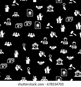 Auction icons in black & white. Seamless pattern. Background vector illustration.
