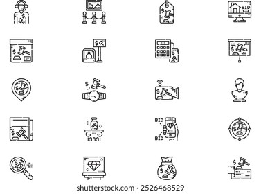 Auction icons collection is a vector illustration with editable stroke.