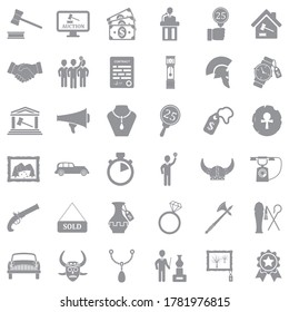 Auction Icons. Gray Flat Design. Vector Illustration.