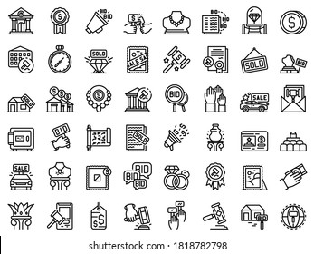 Auction icons set. Outline set of auction vector icons for web design isolated on white background