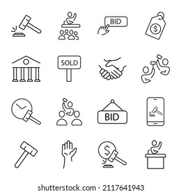 Iconos de subasta establecidos. Símbolo del paquete de subastas vectores para web infográfica