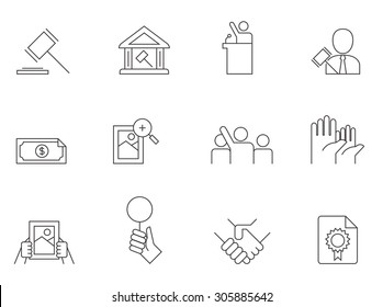 Auction icons in thin outlines.