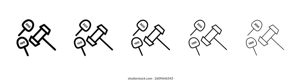 Auction icons vectors set in different stroke lines