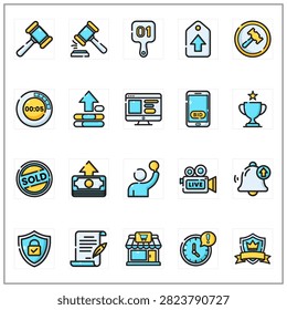 Auction icons for websites and apps perfect for auction houses, online bidding platforms, and financial institutions.