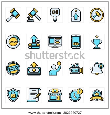 Auction icons for websites and apps perfect for auction houses, online bidding platforms, and financial institutions.