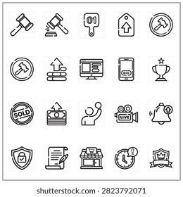 Auction industry icons for commerce, bidding, finance, and business. Suitable for auction websites, financial presentations, and businessrelated designs.