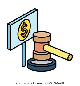 Auction isometric outline 3d mini illustration icon, use for modern concept, UI or UX kit, web and app development. related to business, finance, economy.
