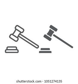 Auction line and glyph icon, e commerce and marketing, judge gavel sign vector graphics, a linear pattern on a white background, eps 10.