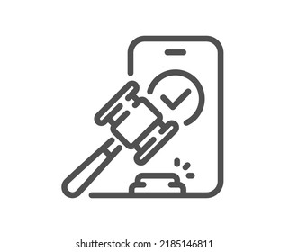 Auction Line Icon. Bid Offer Sign. Act Hammer Deal Symbol. Quality Design Element. Linear Style Auction Icon. Editable Stroke. Vector