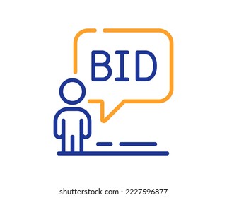 Auction line icon. Bid offer sign. Raise the price up symbol. Colorful thin line outline concept. Linear style auction icon. Editable stroke. Vector