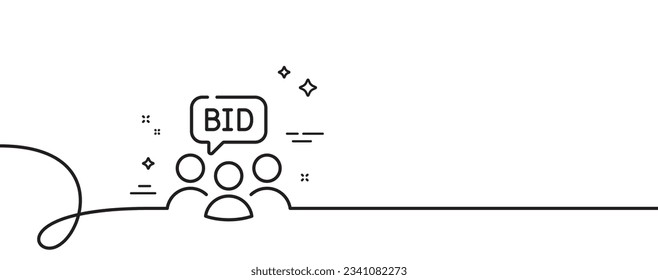 Auction line icon. Continuous one line with curl. Bid offer sign. Raise the price up symbol. Auction single outline ribbon. Loop curve pattern. Vector