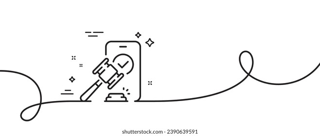 Auction line icon. Continuous one line with curl. Bid offer sign. Act hammer deal symbol. Auction single outline ribbon. Loop curve pattern. Vector