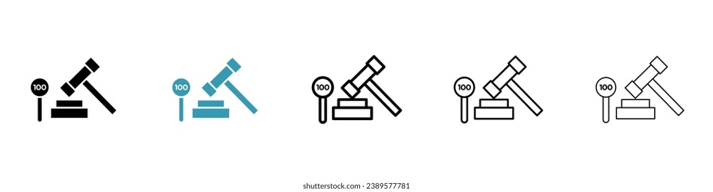 Auction line icon set. Court property bid symbol for UI designs.