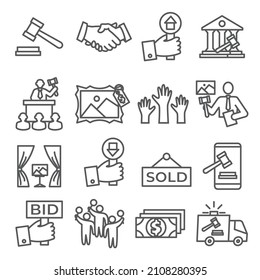 Auction line icons set on white background