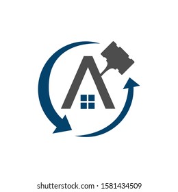 Auction logo design vector illustration. Gavel concept icon sign isolated on white background