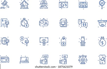 Paquete de iconos de esquema de subasta: todos los elementos de esta plantilla se pueden editar con software vector