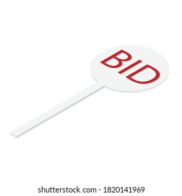 Auction Paddle. BID. Isometric View. Vector