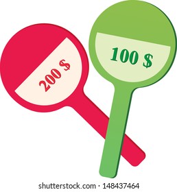 Auction paddle with sums of dollars