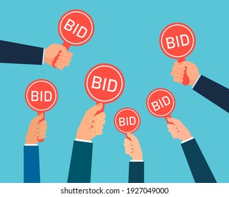 Auction Paddles and Hands illustration. Clipart image.