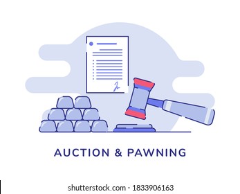 Auction and pawning concept hummer gold letter agreement white isolated background with flat outline style