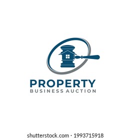 Diseño del logotipo de la propiedad de subasta. Concepto del logotipo inmobiliario y de la casa. Plantilla de logotipo del vector.