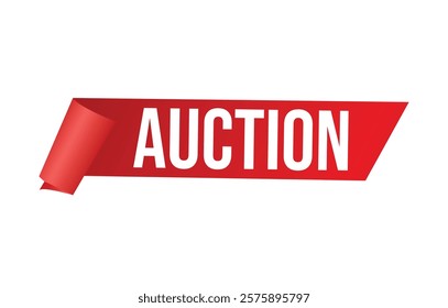 Auction red vector banner illustration isolated on white background