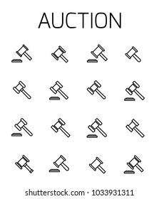 Auction related vector icon set. Well-crafted sign in thin line style with editable stroke. Vector symbols isolated on a white background. Simple pictograms.