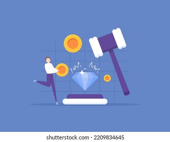 Auction Service Business. pay or pay off. the winner of the auction or tender. a businessman or a man is happy because he gets diamonds. concept illustration design. graphic elements