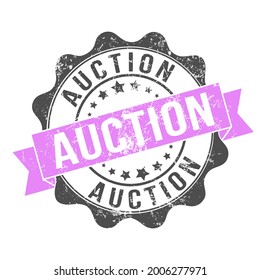 AUCTION. Stamp impression with the inscription. Old worn vintage stamp. Stock vector illustration.