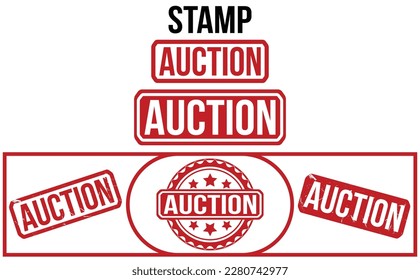 Auction stamp red rubber stamps on white background. Auction stamp sign. Auction stamp set.