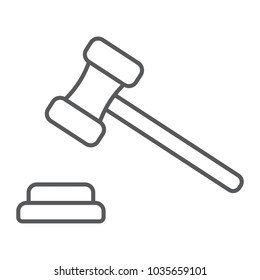 Auction thin line icon, e commerce and marketing, judge gavel sign vector graphics, a linear pattern on a white background, eps 10.